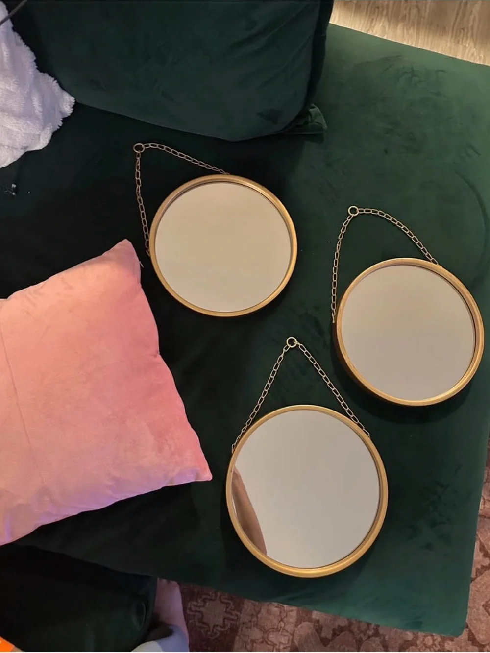 Gold Round Hanging Wall Mirrors - Set of 3